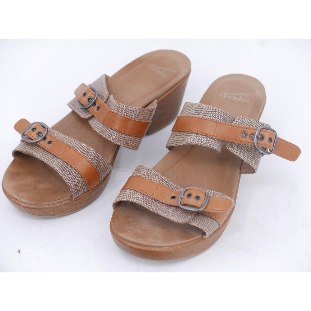 Dansko Sandals Brown Leather Wedge Slide Buckle Straps Women's Size 10.5 EU 41